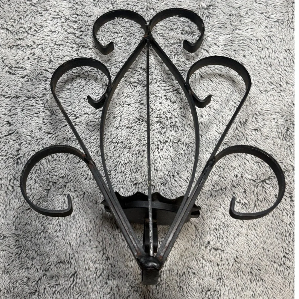 Vintage Wrought Iron Wall Sconce Scroll Black Metal Candle Holder 13